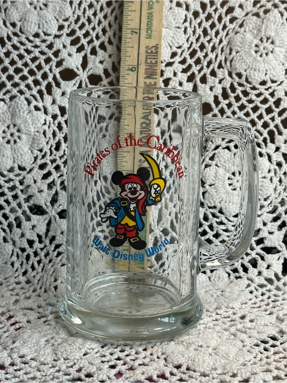 1970’s Disney Pirates of the Caribbean Clear Glass Mug -Pirate Mickey